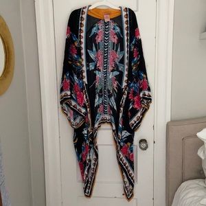 Flying Tomato Black & Floral Boho Kimono Cardigan
